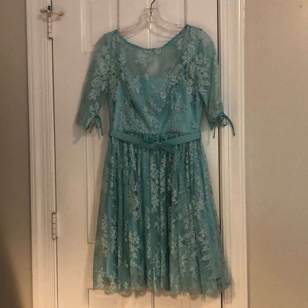 Lace overlay Anthro dress in blue/teal